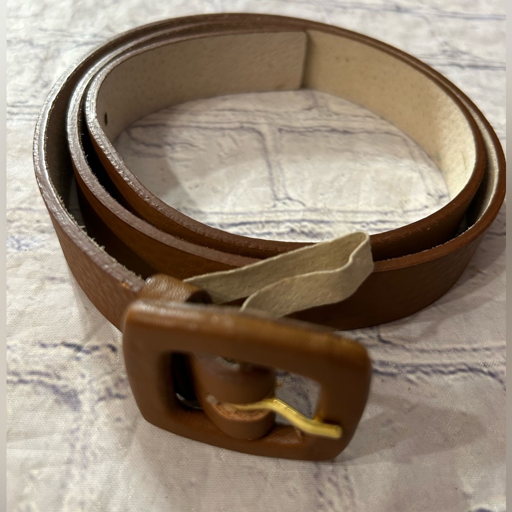 COLDWATER CREEK GENUINE LEATHER BROWN PEBBLE GRAIN COVERED BUCKLE BELT SIZE MED